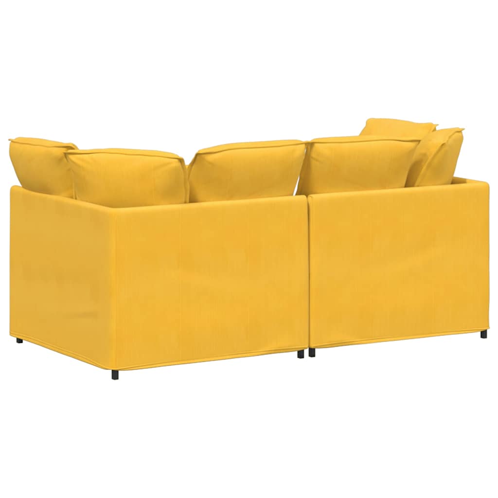 Sofá modular com almofadas tecido corduroy amarelo-claro