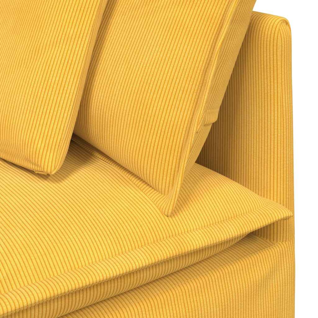 Sofá modular com almofadas tecido corduroy amarelo-claro