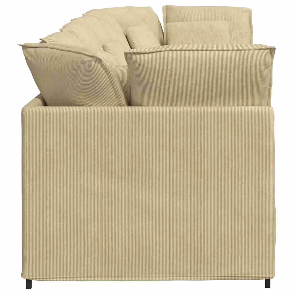 Sofá modular com almofadas tecido corduroy verde cinzento