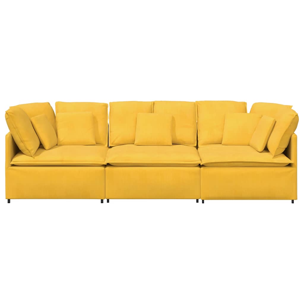 Sofá modular com almofadas tecido corduroy amarelo-claro