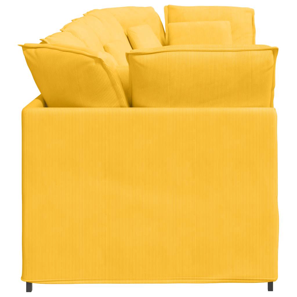 Sofá modular com almofadas tecido corduroy amarelo-claro