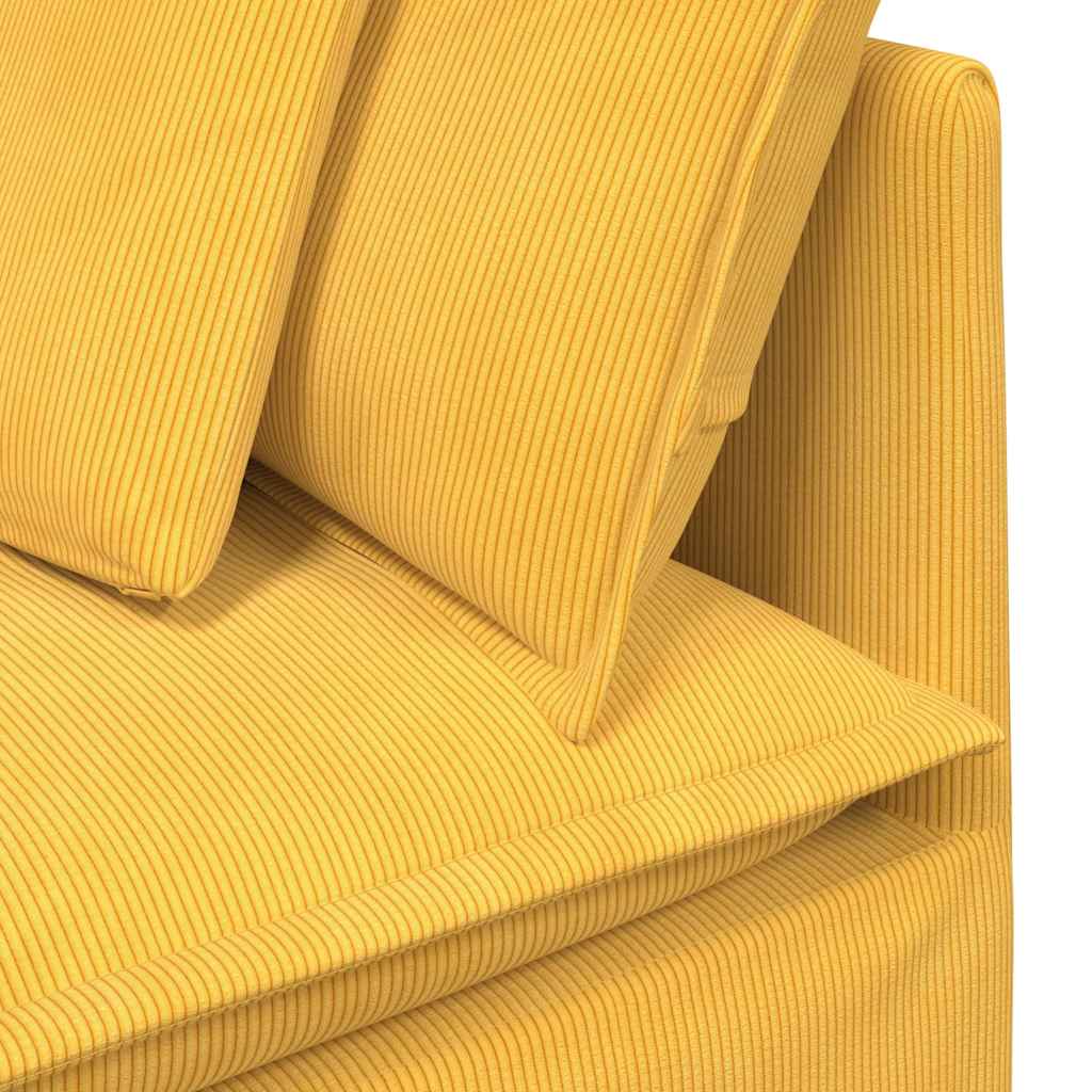 Sofá modular com almofadas tecido corduroy amarelo-claro