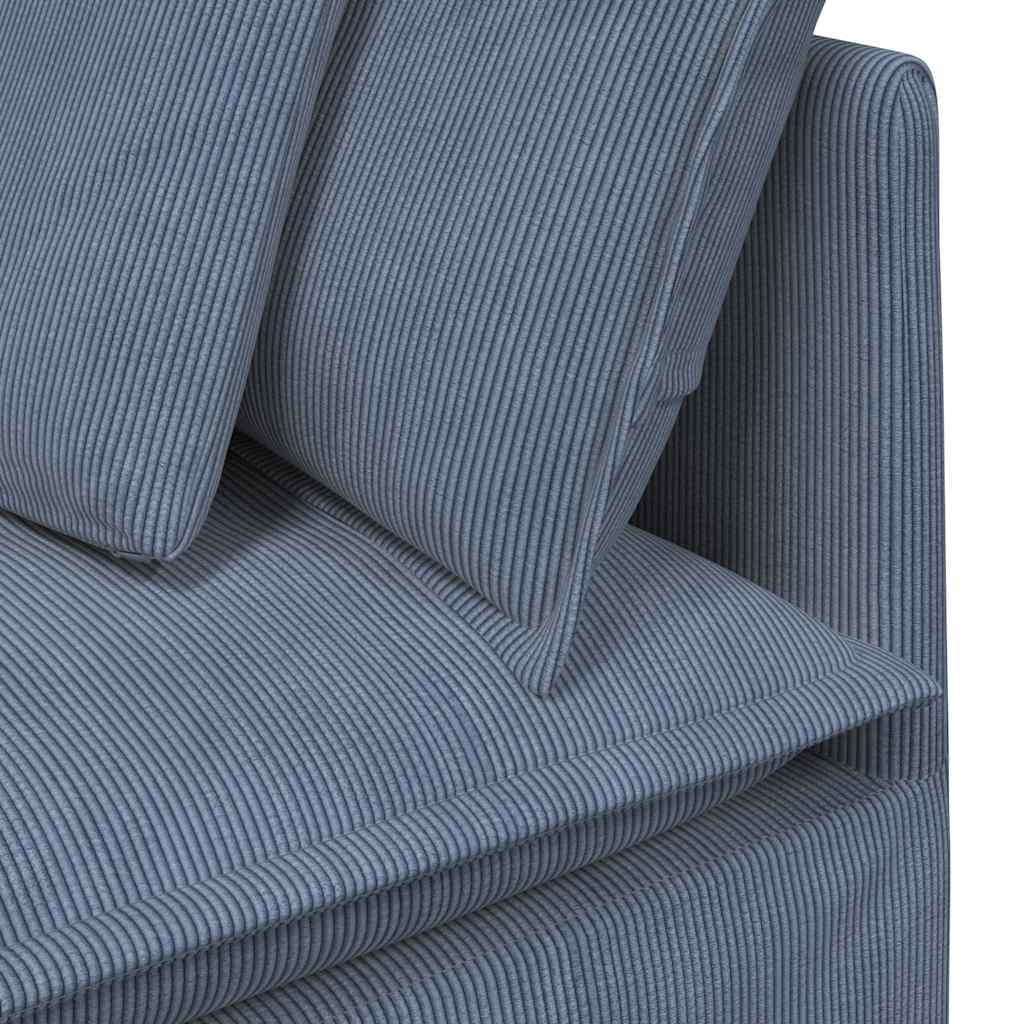 Sofá modular com pufes e almofadas tecido corduroy azul