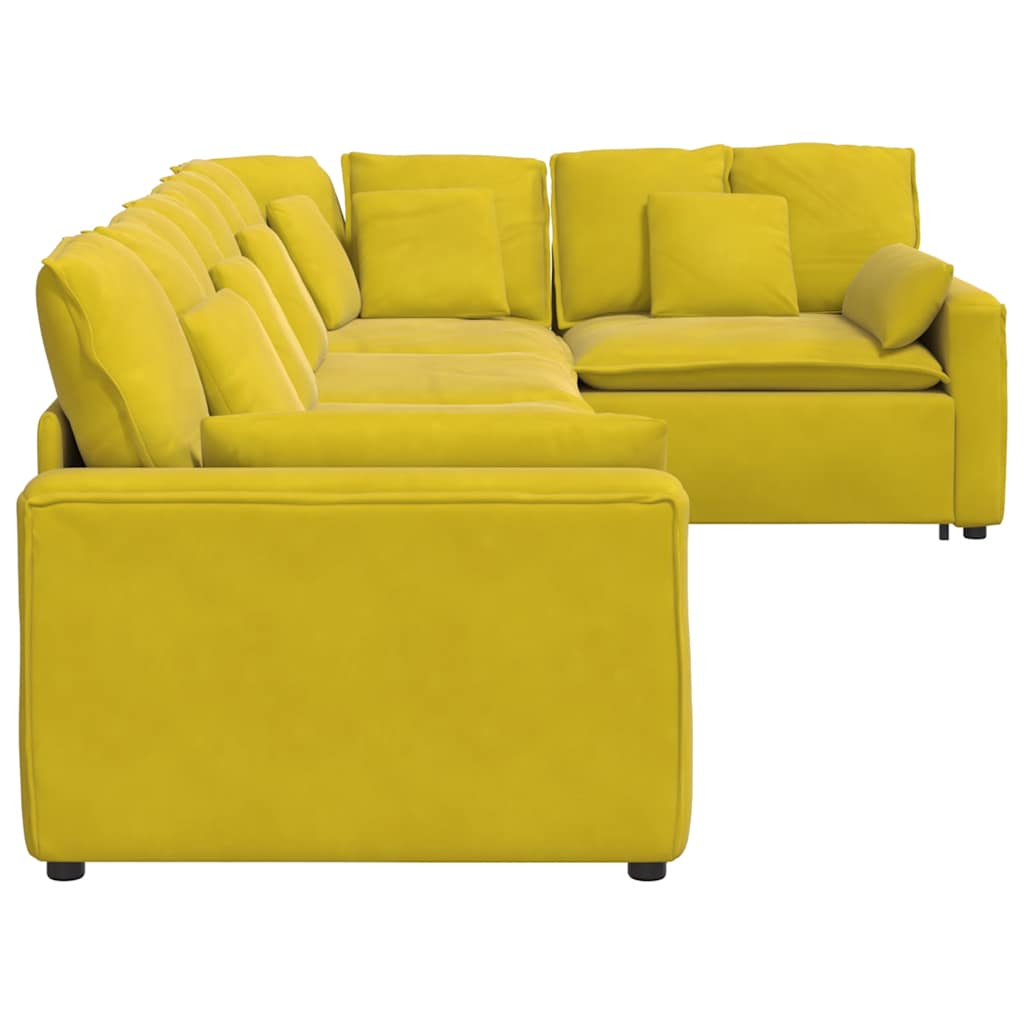Sofá modular com almofadas veludo amarelo