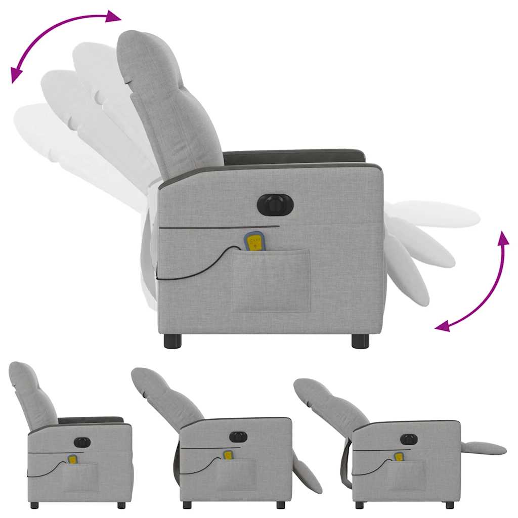 Poltrona massagens reclinável elétrica tecido cinzento-nublado