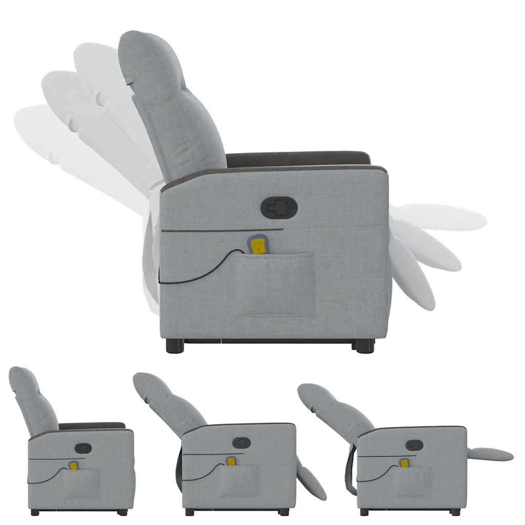 Poltrona reclinável massagens tecido cinzento-claro