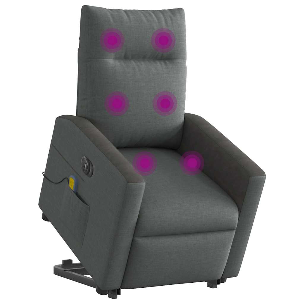 Poltrona elétrica elevatória massagens tecido cinzento-escuro