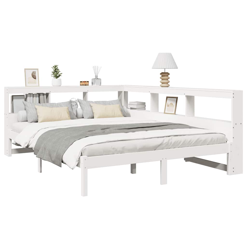 Cama com estante sem colchão 140x190 cm pinho maciço branco