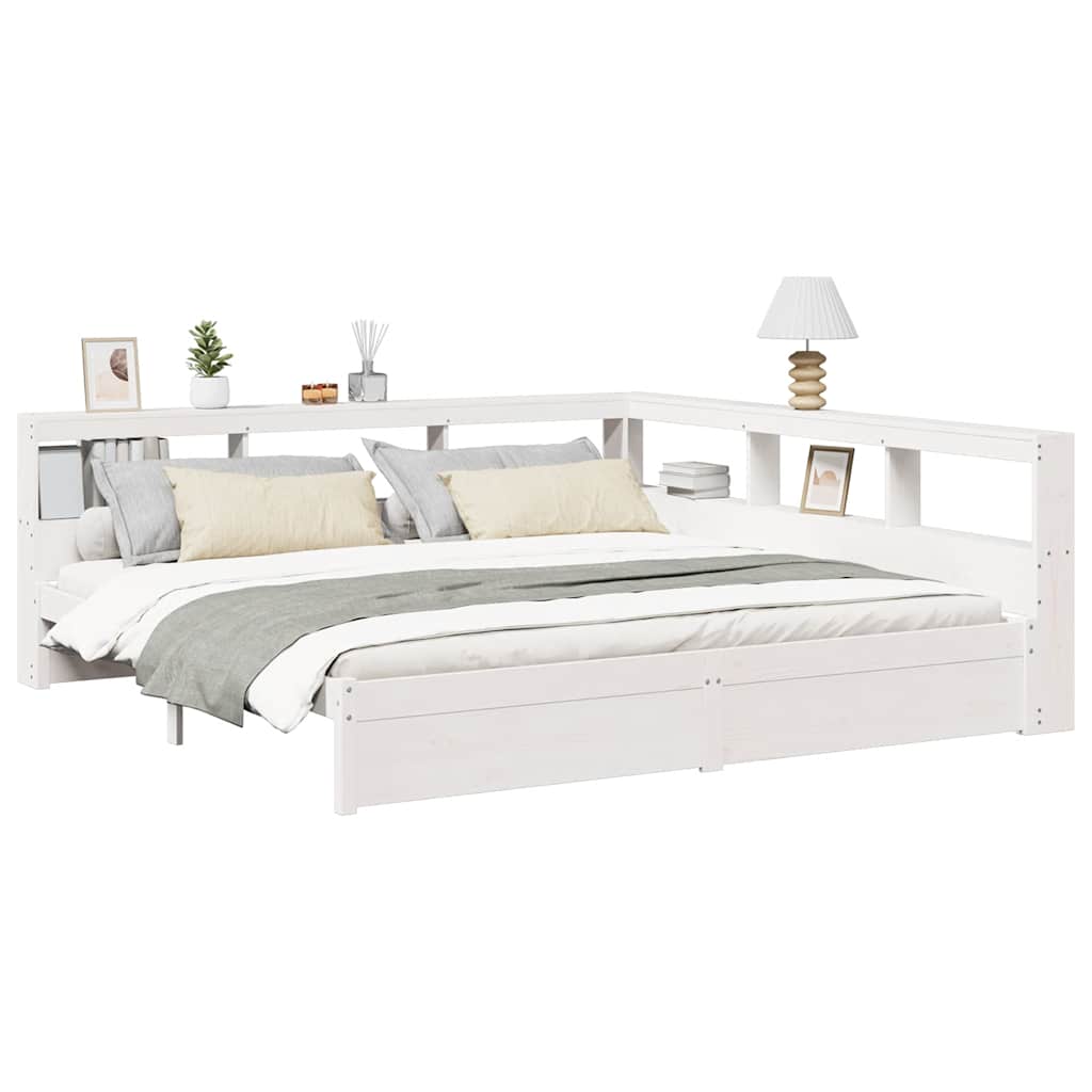 Cama com estante sem colchão 200x200 cm pinho maciço branco