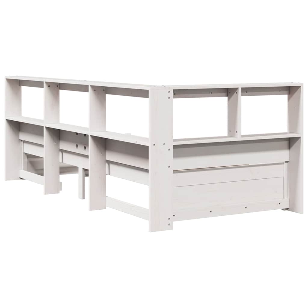Cama com estante sem colchão 90x200 cm pinho maciço branco