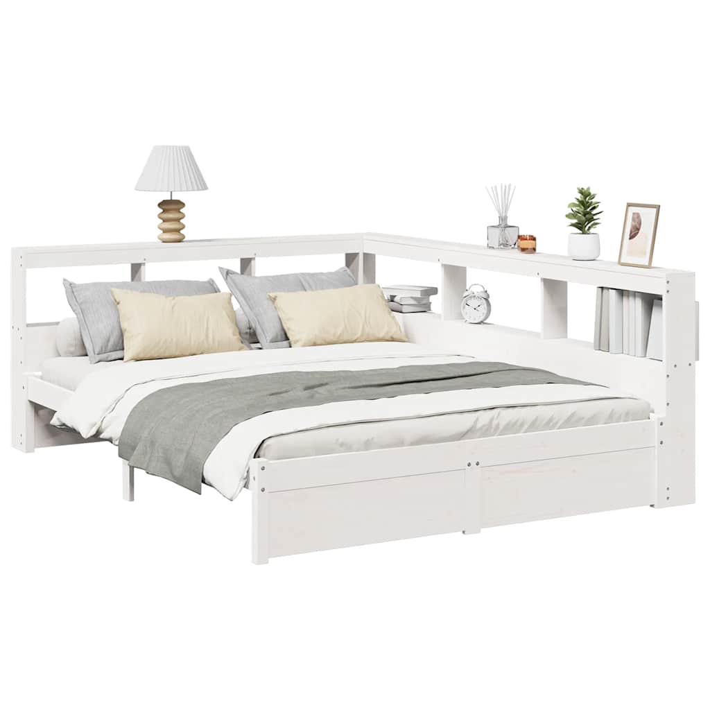 Cama com estante sem colchão 140x190 cm pinho maciço branco