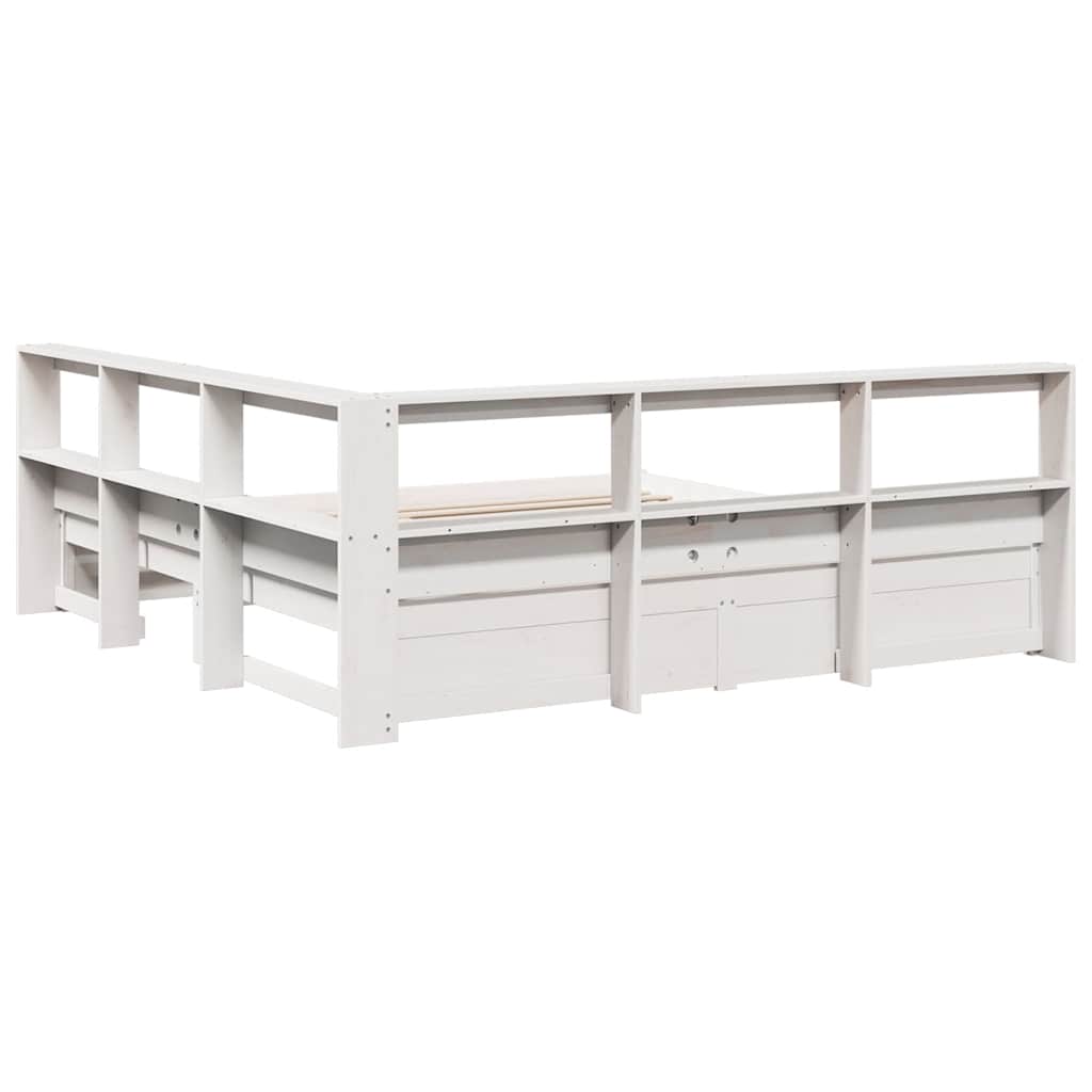 Cama com estante sem colchão 140x190 cm pinho maciço branco