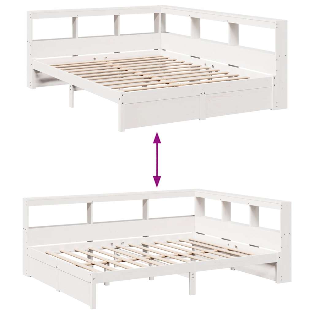 Cama com estante sem colchão 140x190 cm pinho maciço branco