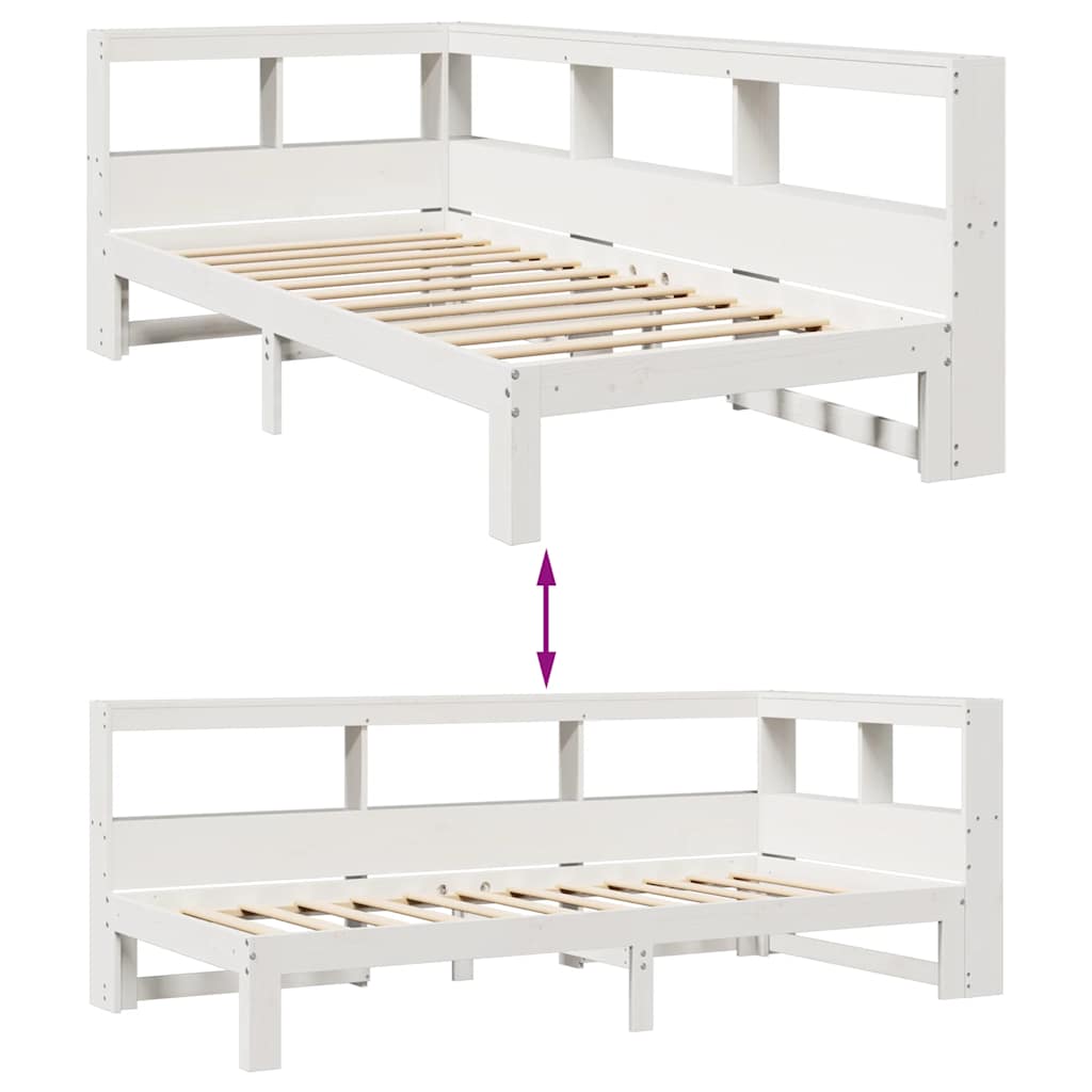 Cama com estante sem colchão 100x200 cm pinho maciço branco