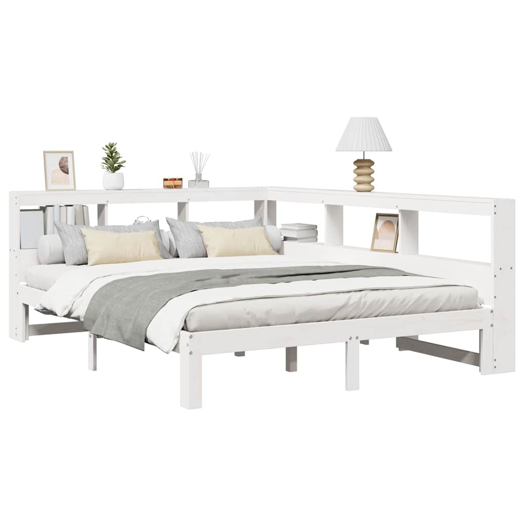 Cama com estante sem colchão 140x190 cm pinho maciço branco