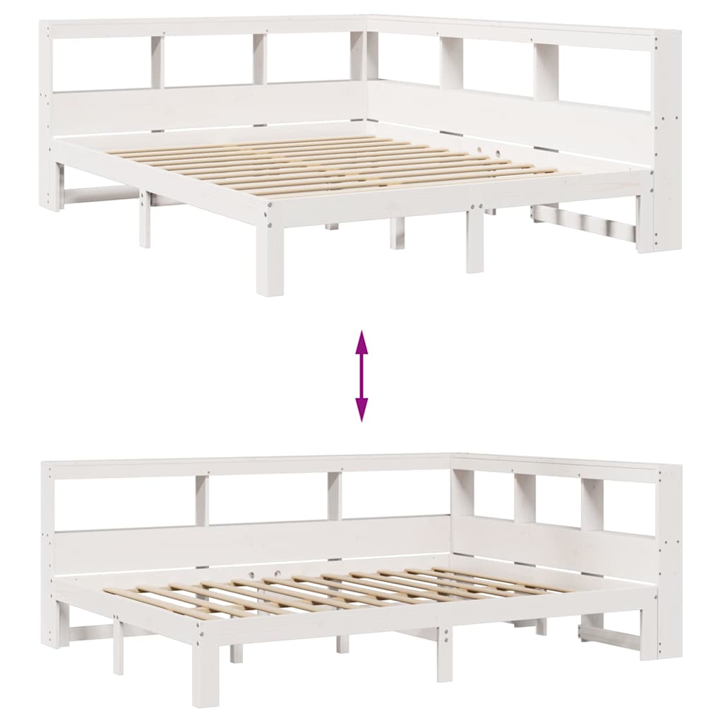 Cama com estante sem colchão 140x190 cm pinho maciço branco