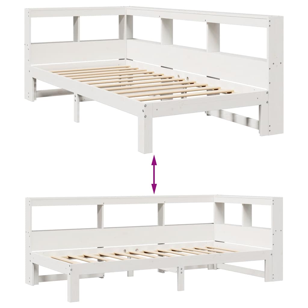 Cama com estante sem colchão 90x190 cm pinho maciço branco