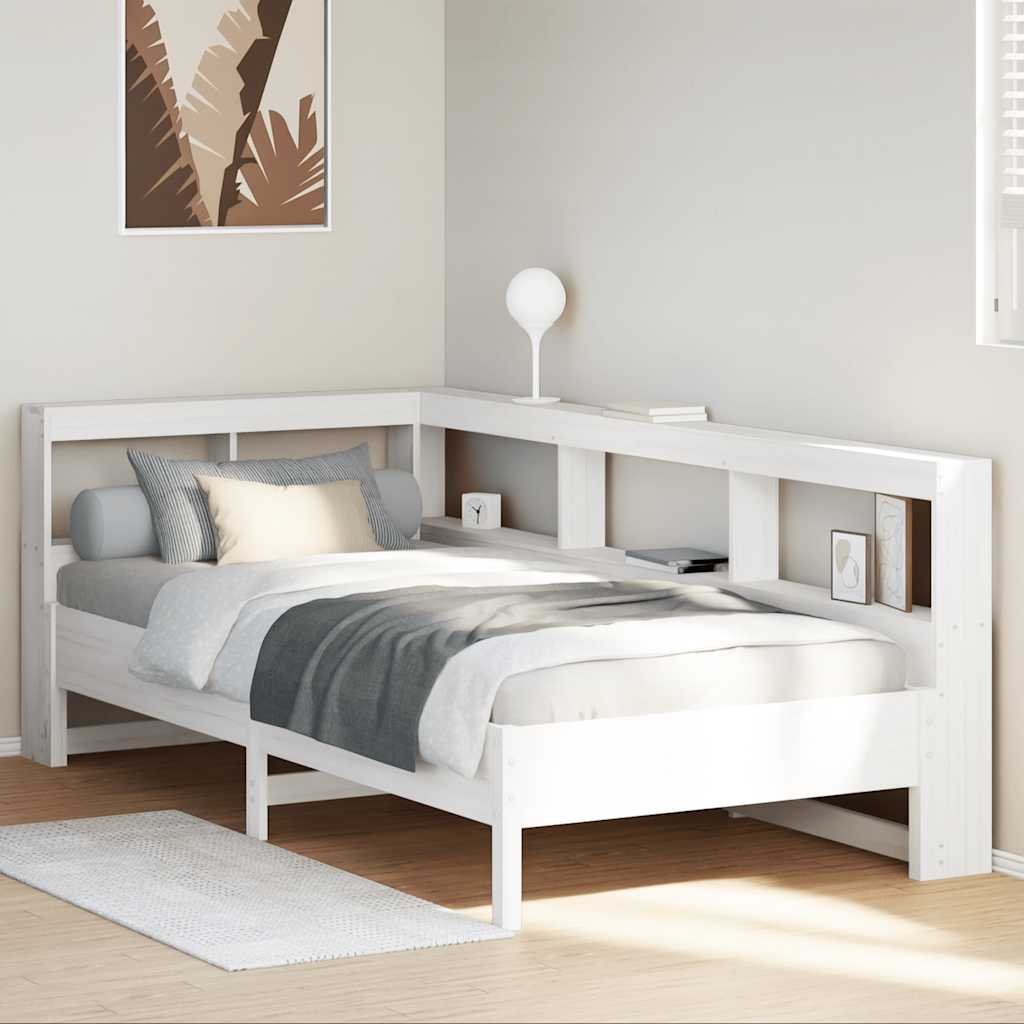 Cama com estante sem colchão 100x200 cm pinho maciço branco
