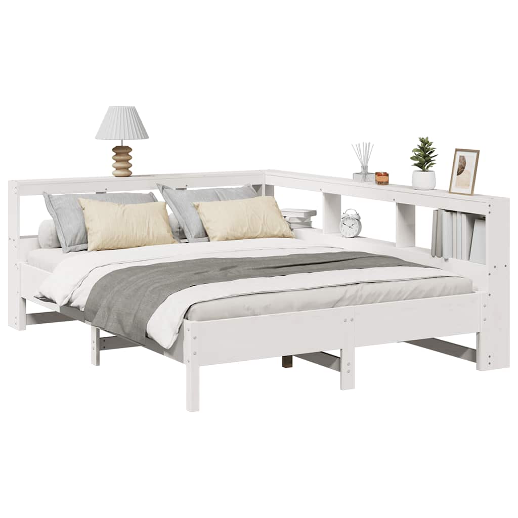 Cama com estante sem colchão 140x190 cm pinho maciço branco