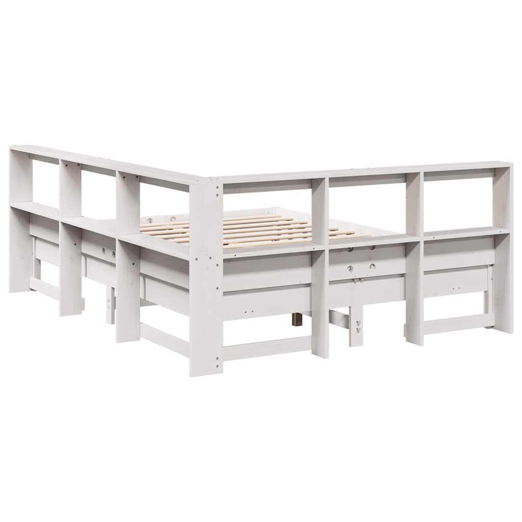 Cama com estante sem colchão 140x190 cm pinho maciço branco