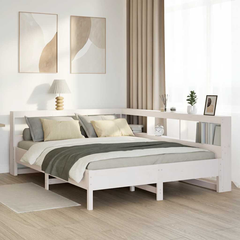 Cama com estante sem colchão 140x190 cm pinho maciço branco