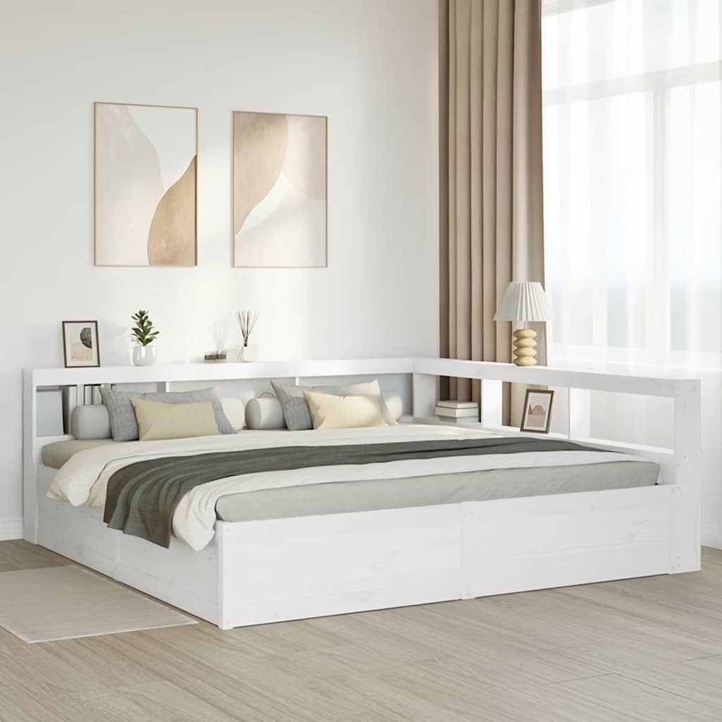 Cama com estante sem colchão 200x200 cm pinho maciço branco