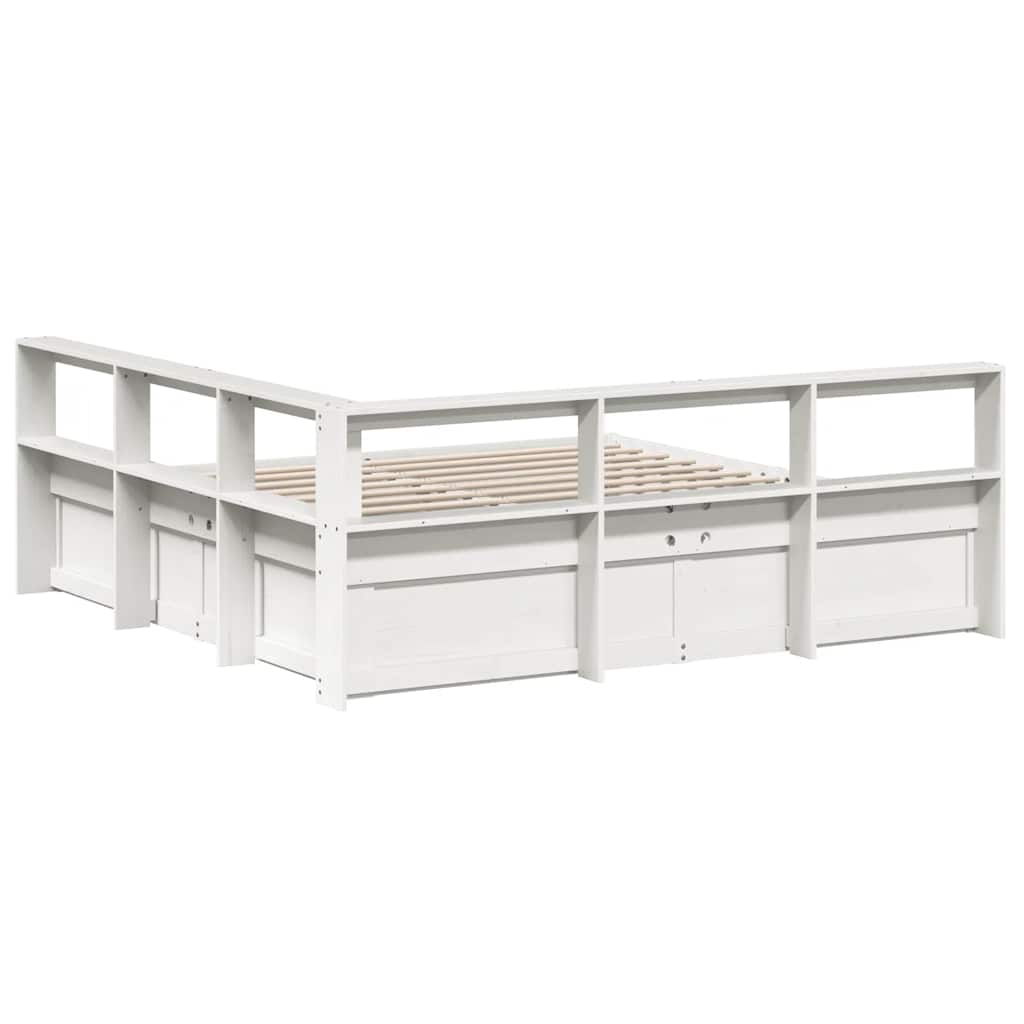 Cama com estante sem colchão 200x200 cm pinho maciço branco