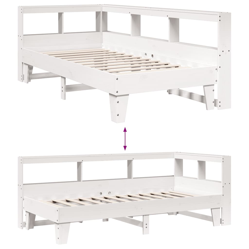Cama com estante sem colchão 100x200 cm pinho maciço branco