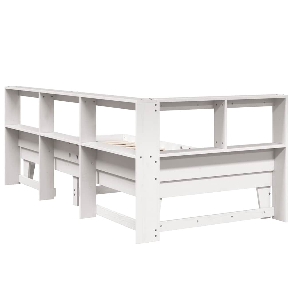 Cama com estante sem colchão 90x200 cm pinho maciço branco