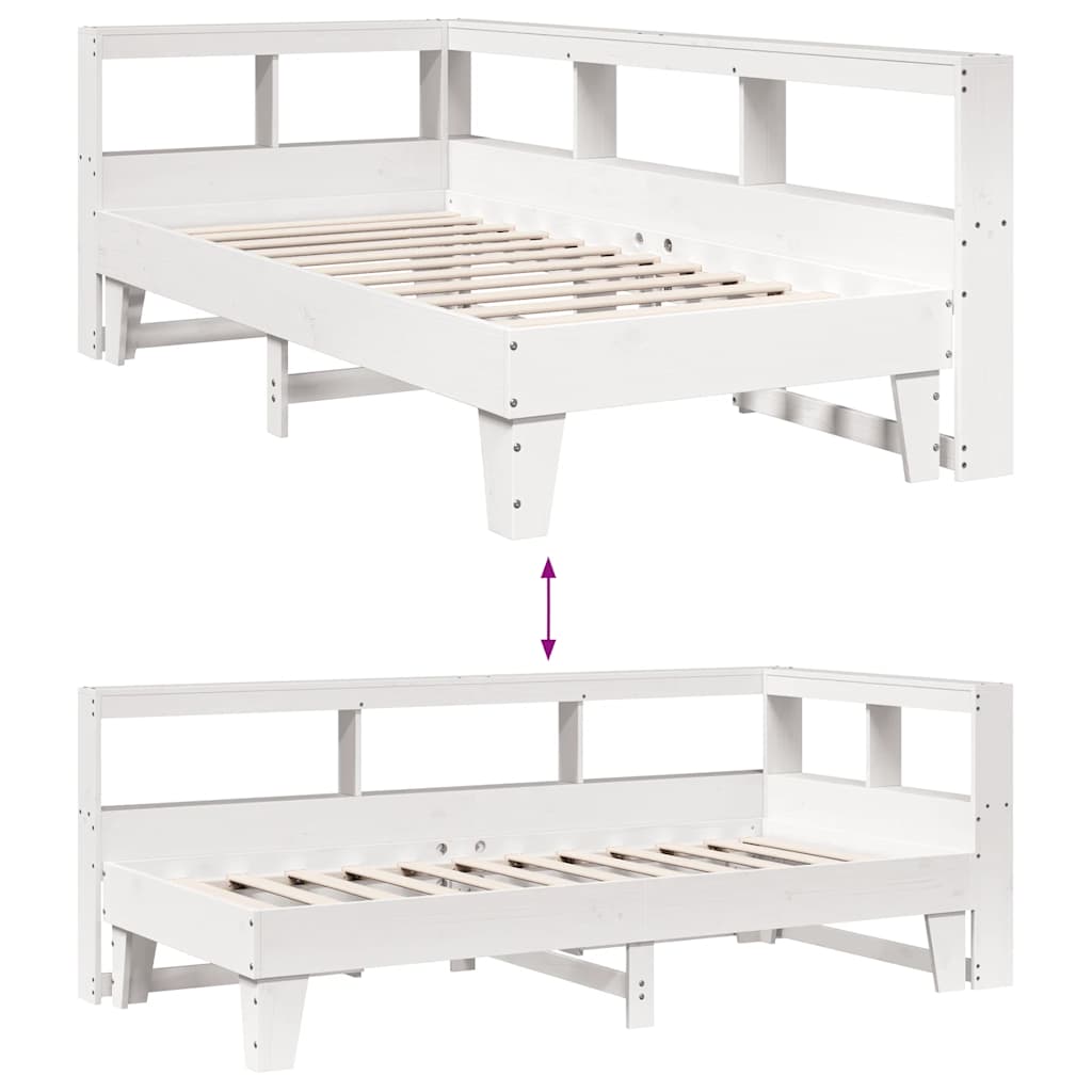 Cama com estante sem colchão 90x200 cm pinho maciço branco