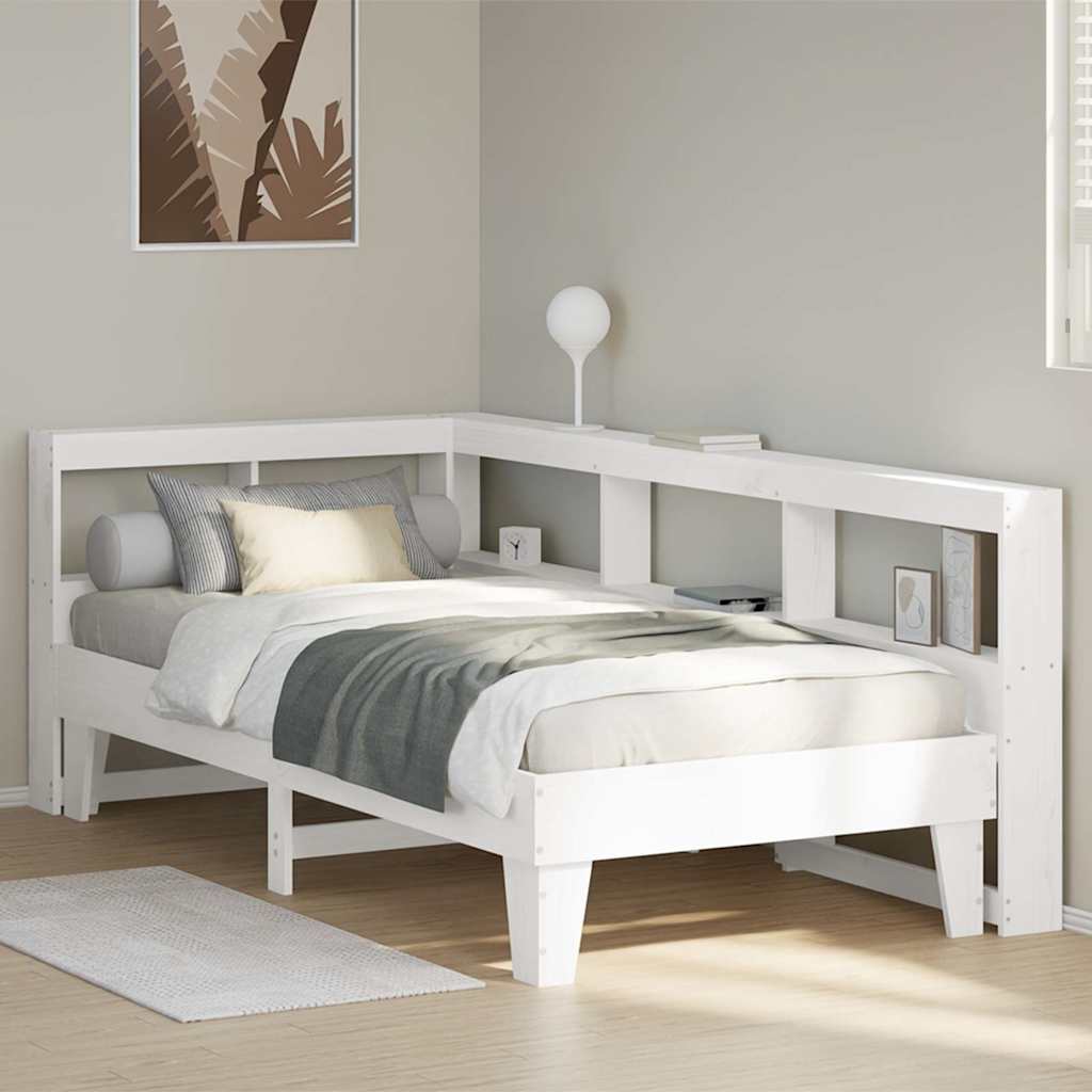 Cama com estante sem colchão 75x190 cm pinho maciço branco