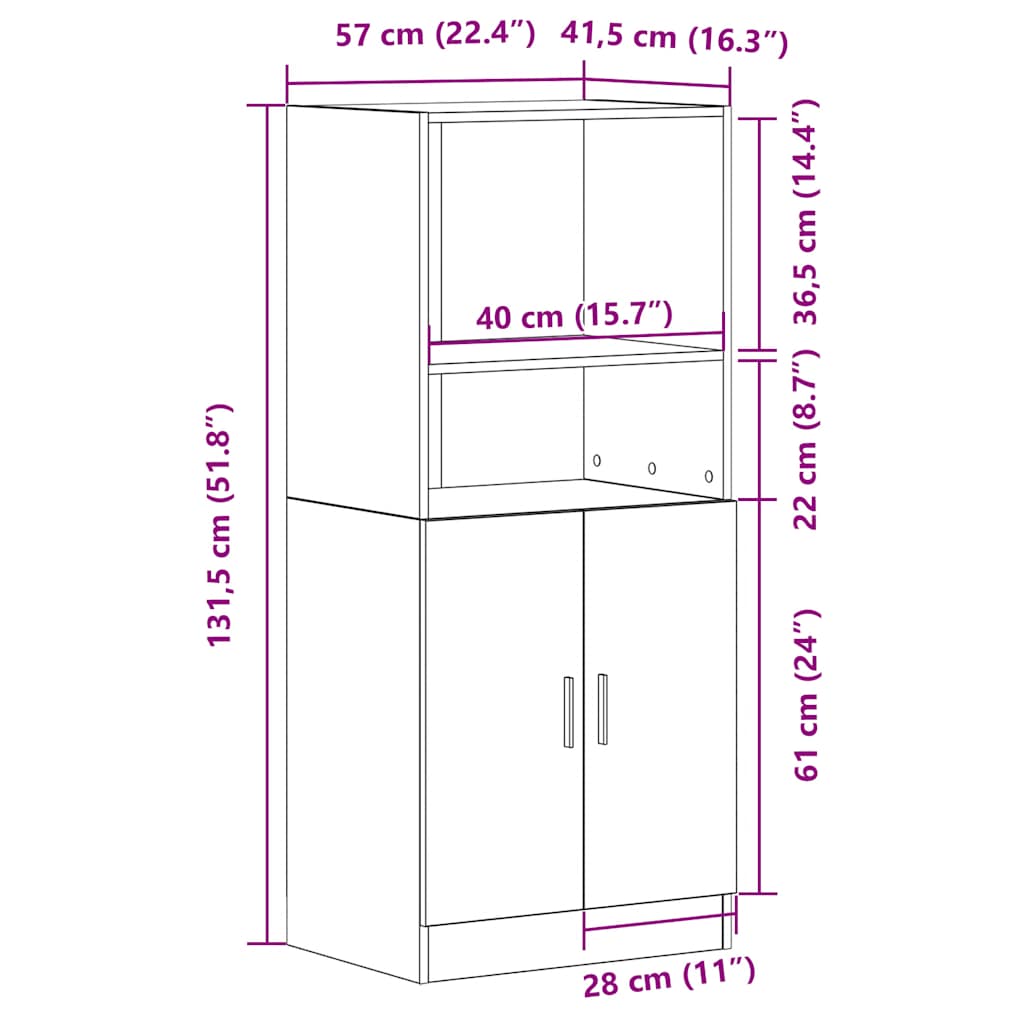 Armário cozinha 57x41,5x131,5 cm derivados madeira sonoma cinza