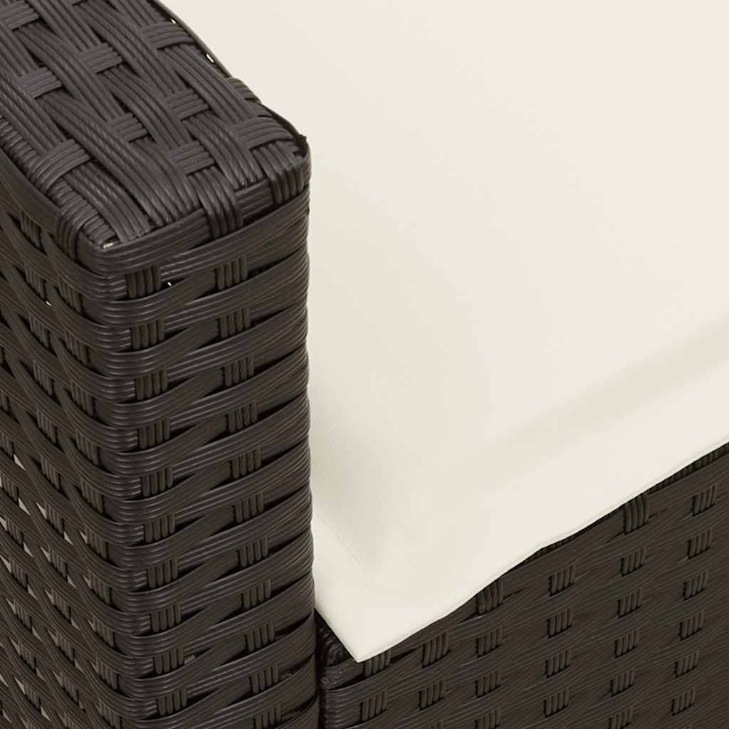 Sofá de jardim 5 lugares com almofadões vime PE preto