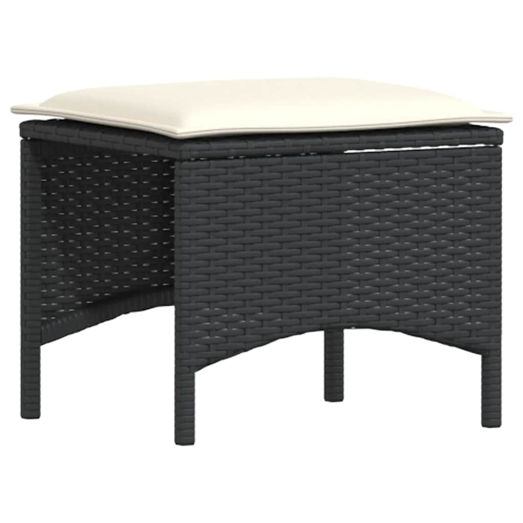 4 pcs conjunto de jardim p/ jardim c/ almofadões vime PE preto