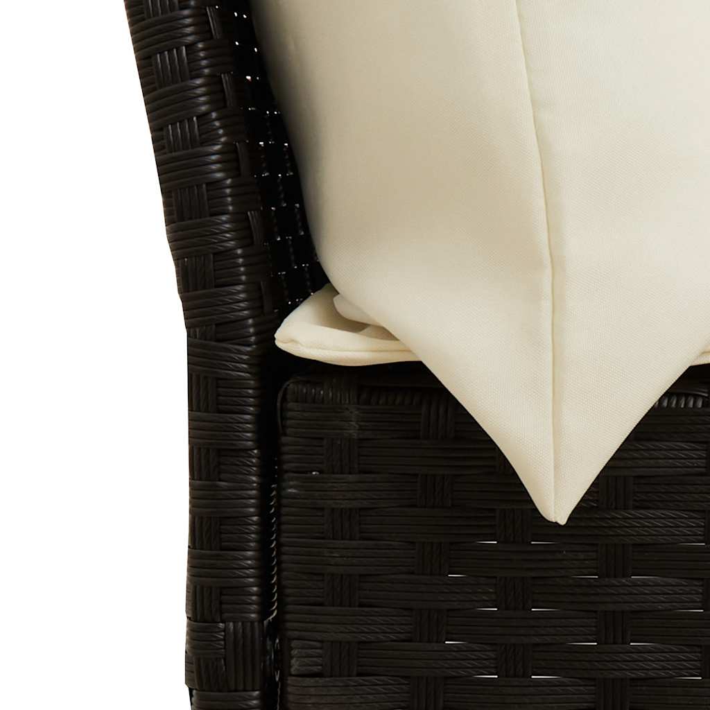 4 pcs conjunto de jardim p/ jardim c/ almofadões vime PE preto