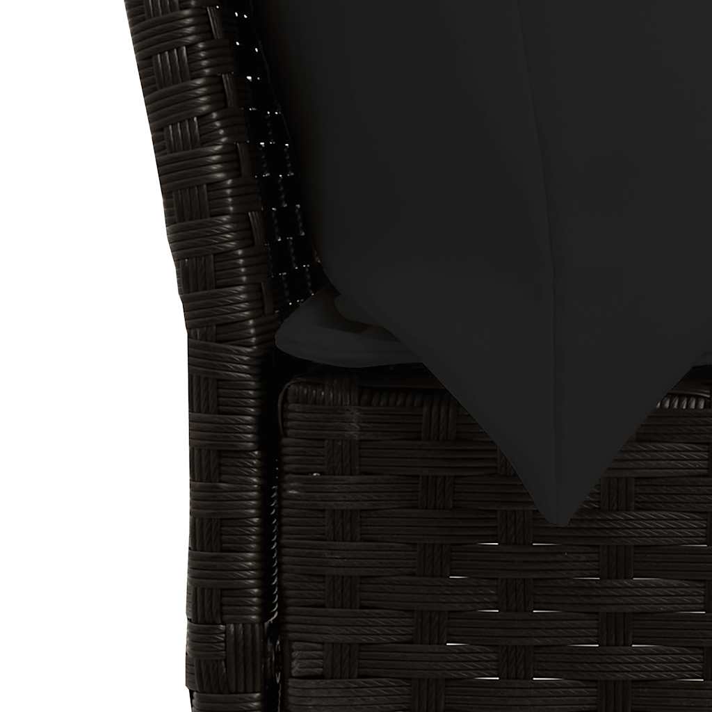 4 pcs conjunto de jardim p/ jardim c/ almofadões vime PE preto