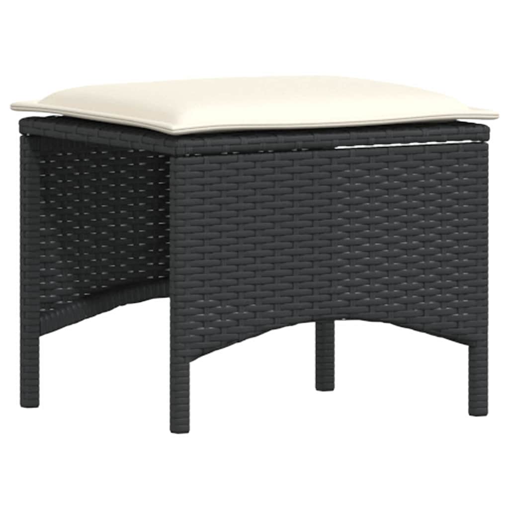 3 pcs conjunto de jantar p/ jardim c/ almofadões vime PE preto