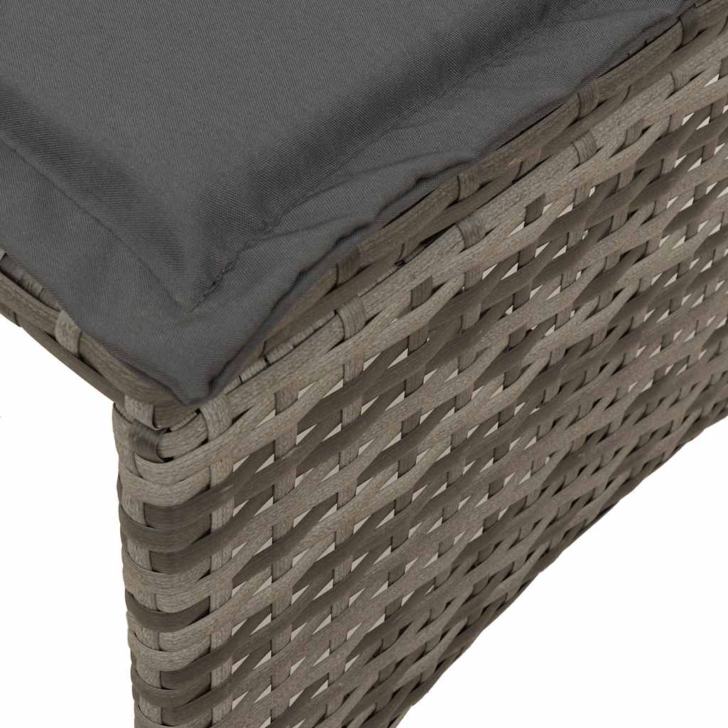 3 pcs conjunto de jantar p/ jardim c/ almofadões vime PE cinza