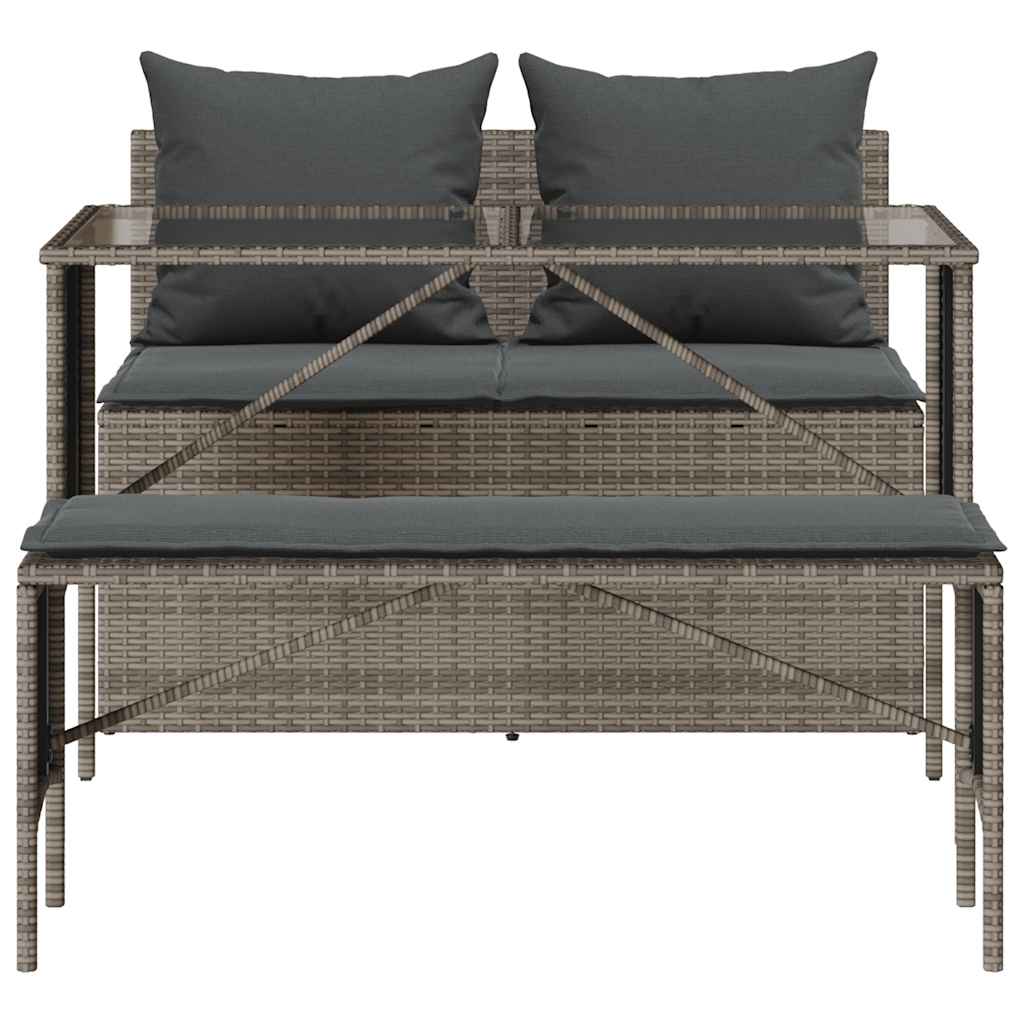 3 pcs conjunto de jantar p/ jardim c/ almofadões vime PE cinza