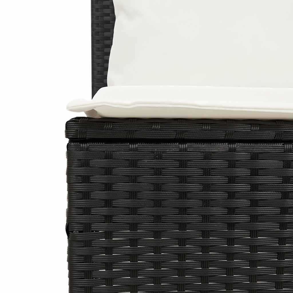 3 pcs conjunto de jantar p/ jardim c/ almofadões vime PE preto