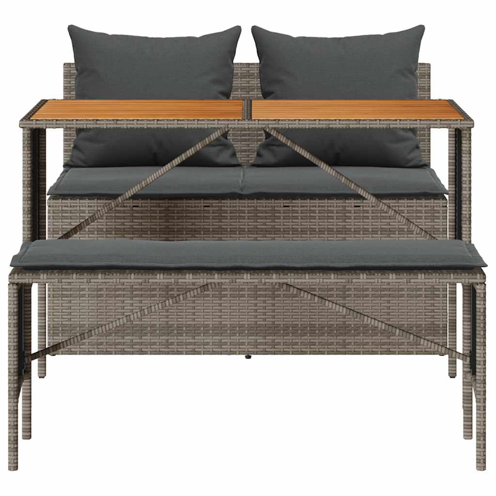 3 pcs conjunto de jantar p/ jardim c/ almofadões vime PE cinza