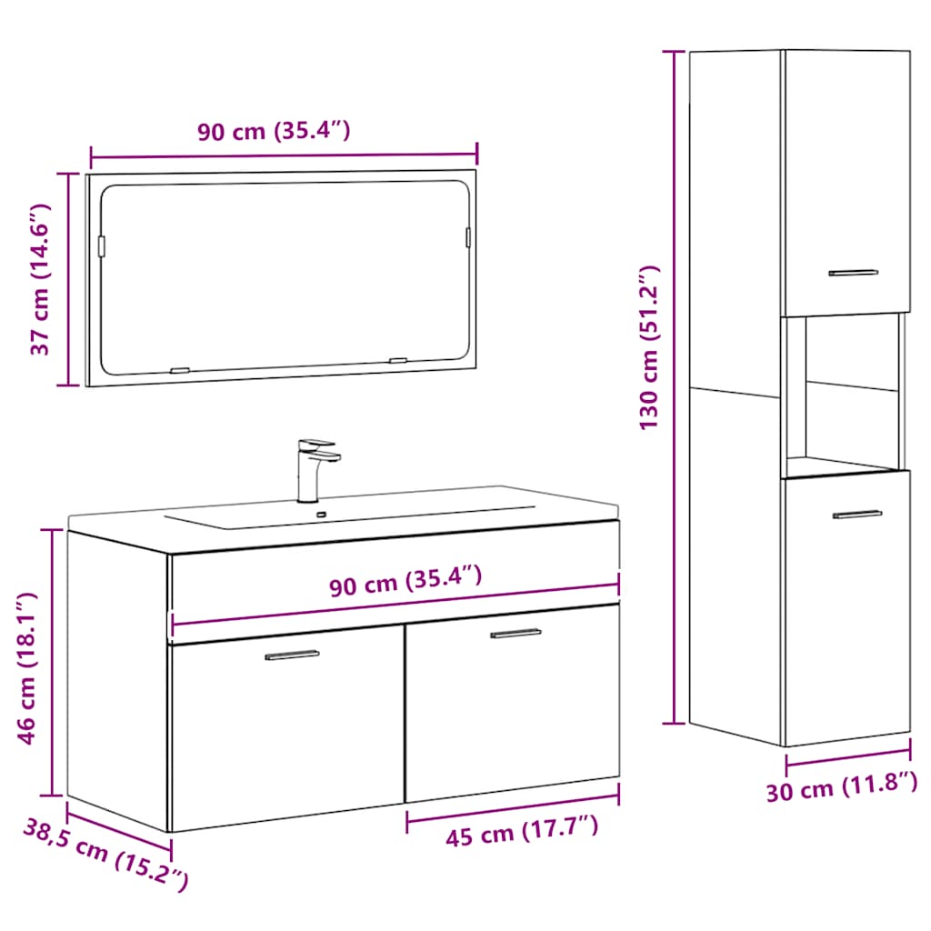 3 pcs conj. móveis casa banho derivados madeira cinza cimento