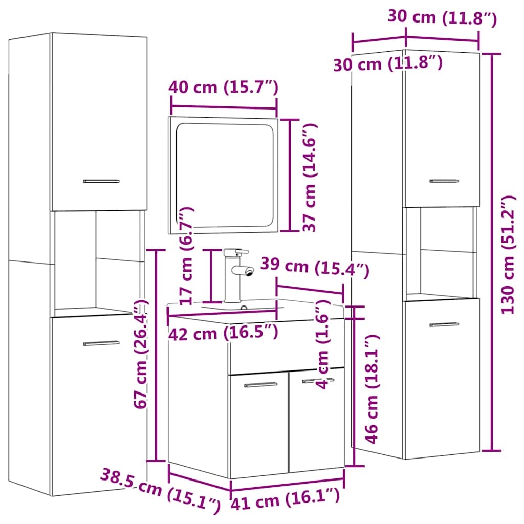 5 pcs conj. móveis casa banho derivados madeira cinza cimento