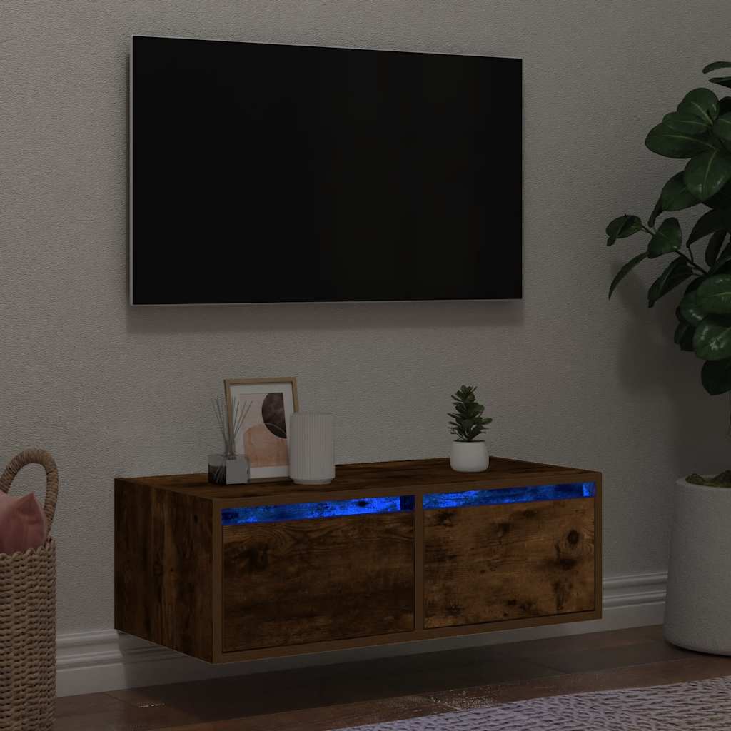 Móvel de TV com luzes LED 75x35,5x25 cm carvalho fumado