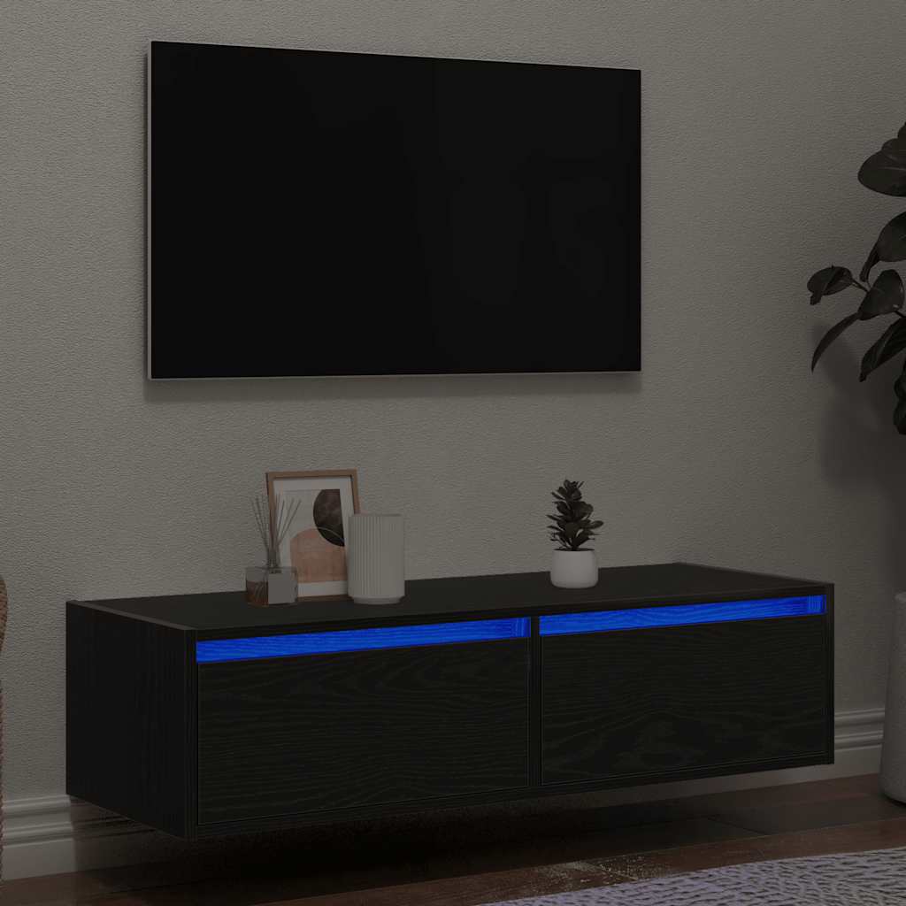 Móvel TV com luzes LED carvalho preto 100X35,5x25 cm