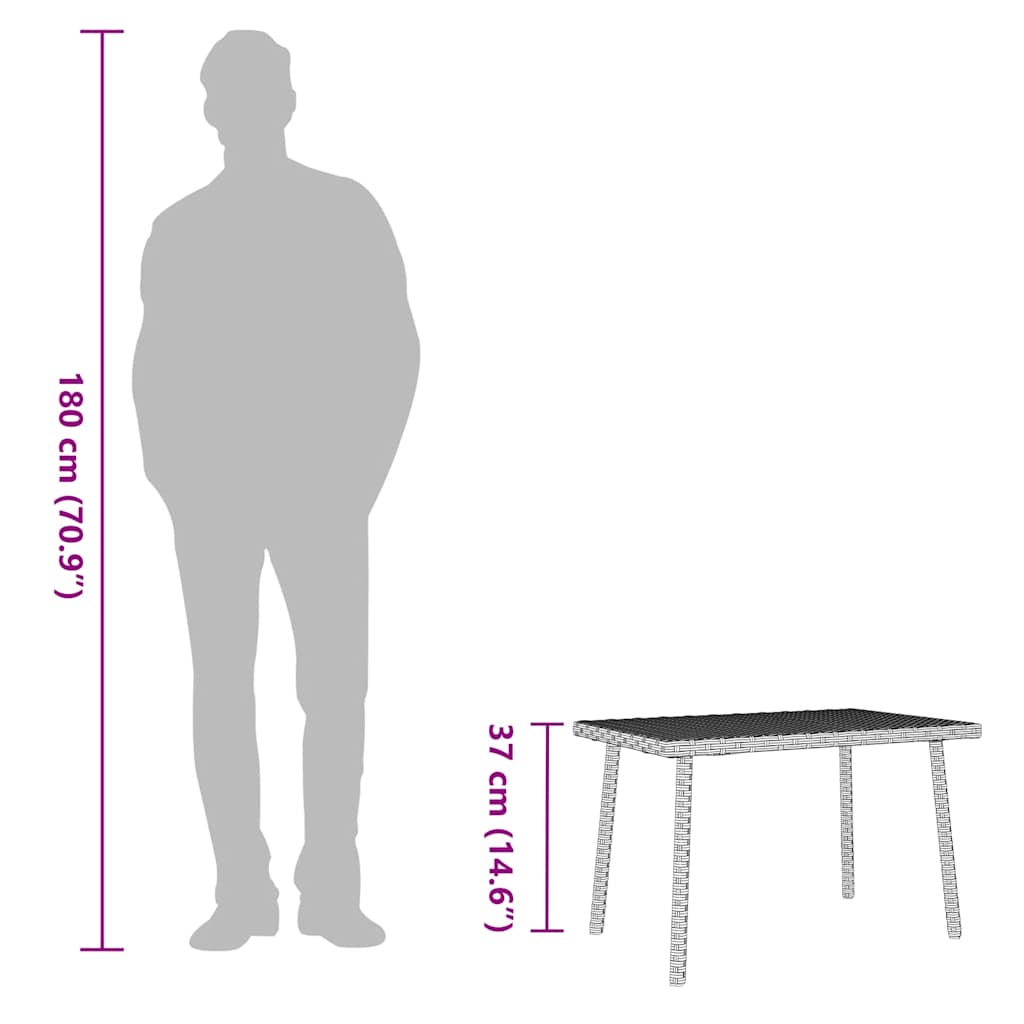 Mesa de centro de jardim retangular 60x40x37 cm vime PE