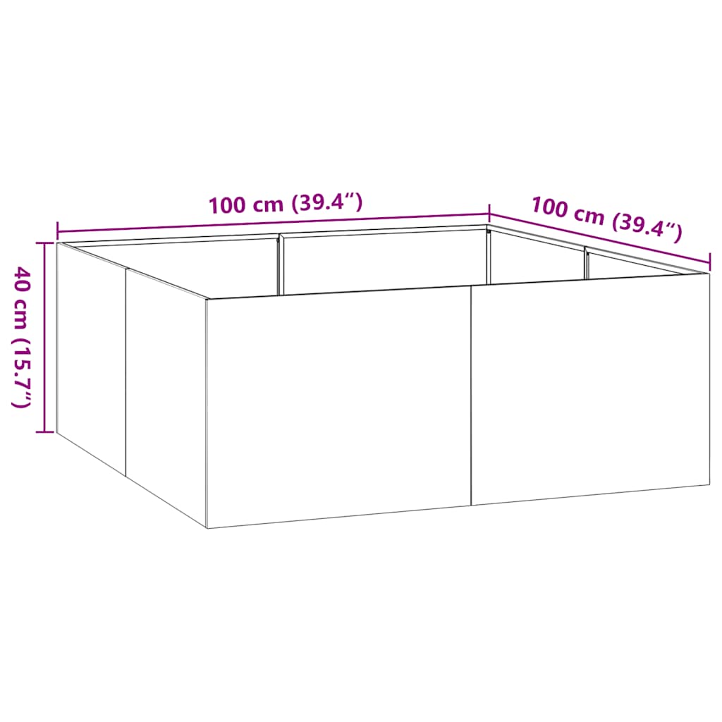 Planter 100x100x40 cm aço galvanizado