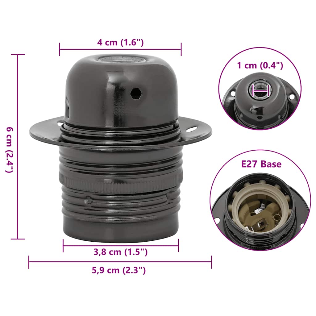 Casquilhos de lâmpadas 2 pcs Preto brilhante E27