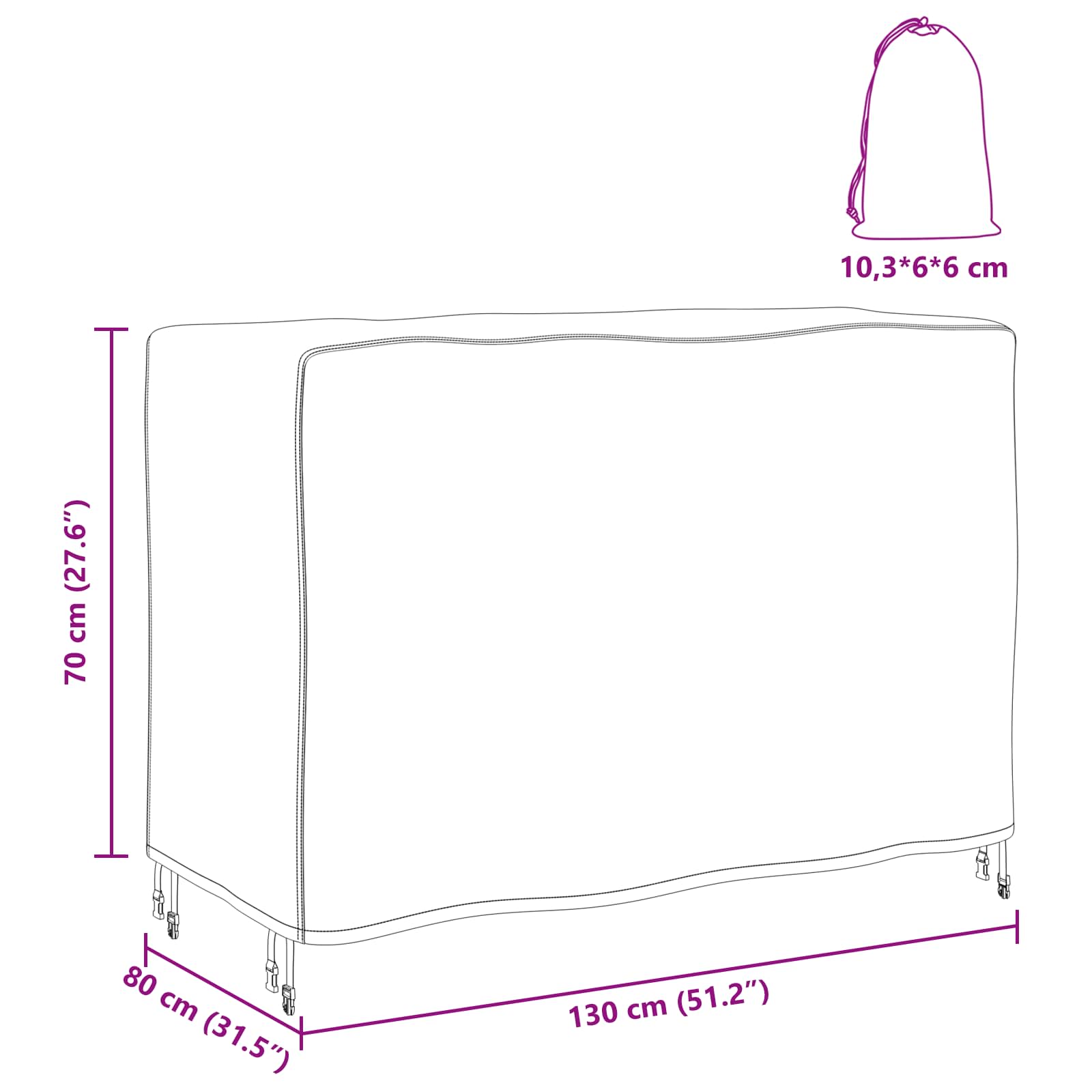 Capa para móveis de exterior Preto 130 x 80 x 70 cm 210D