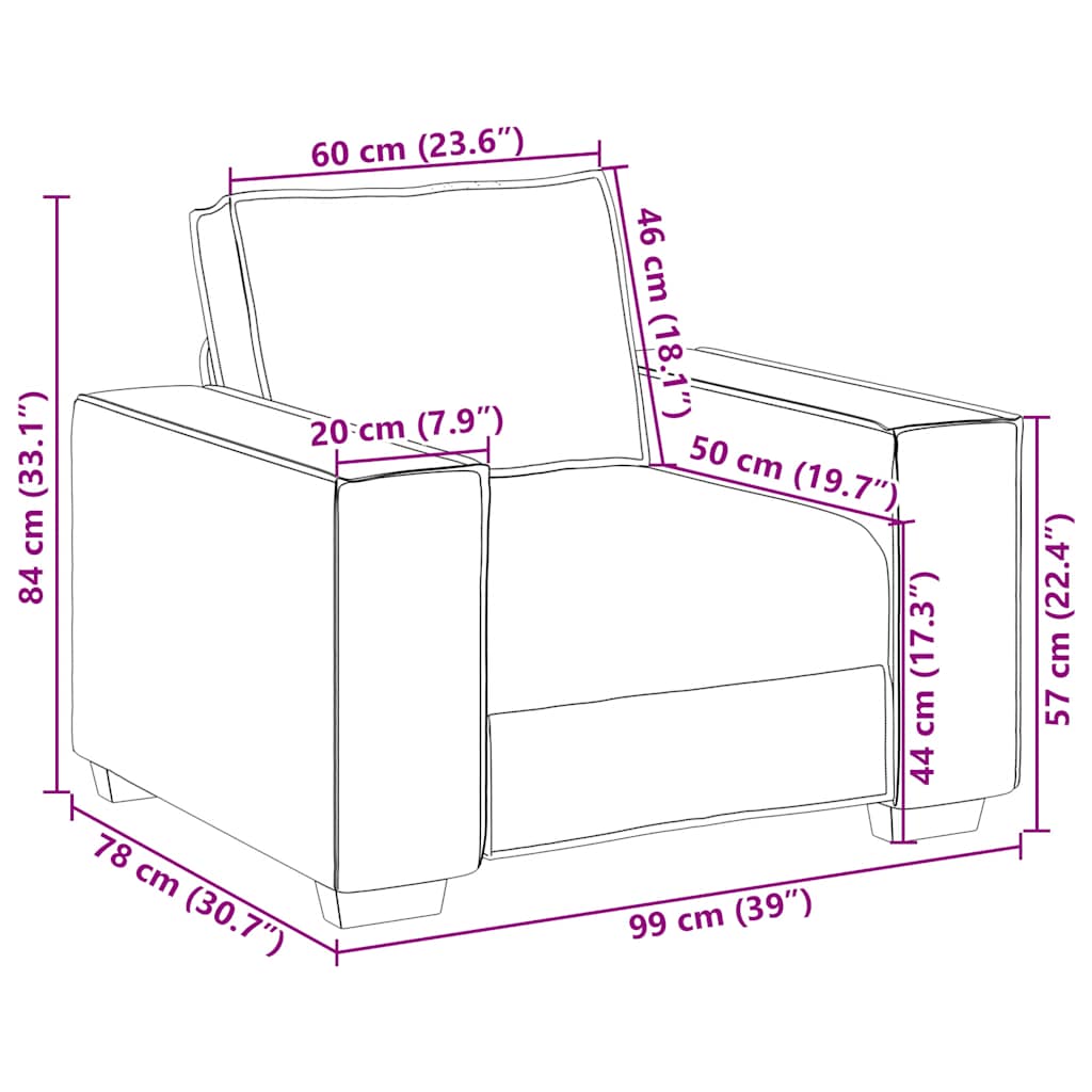 Poltrona 60 cm veludo castanho
